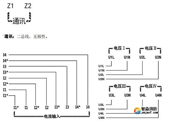 海灣GST-DJ-D44C交流單相電壓電流傳感器（四路電壓、四路電流）安裝接線端子說明