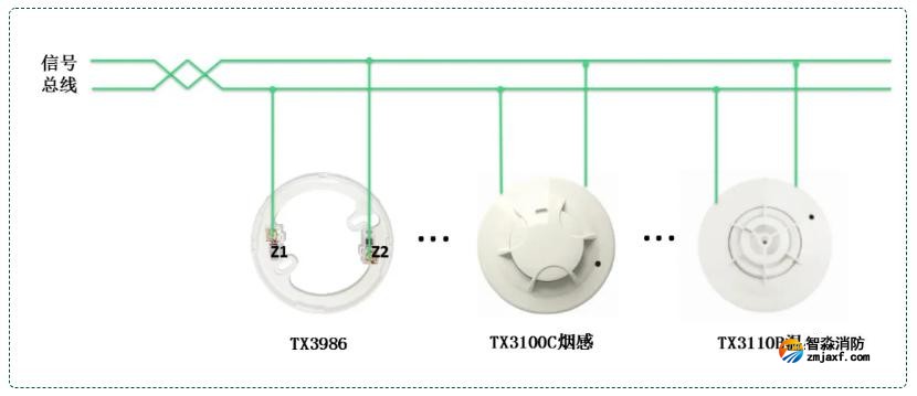 TX3100D感煙/TX3110B感溫火災(zāi)探測器接線圖