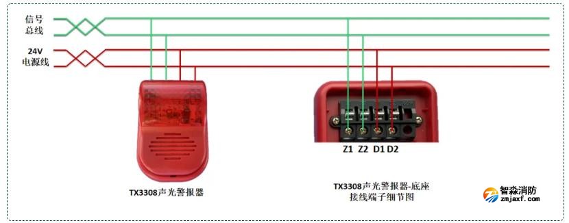 TX3308聲光警報(bào)器（四線制）接線圖