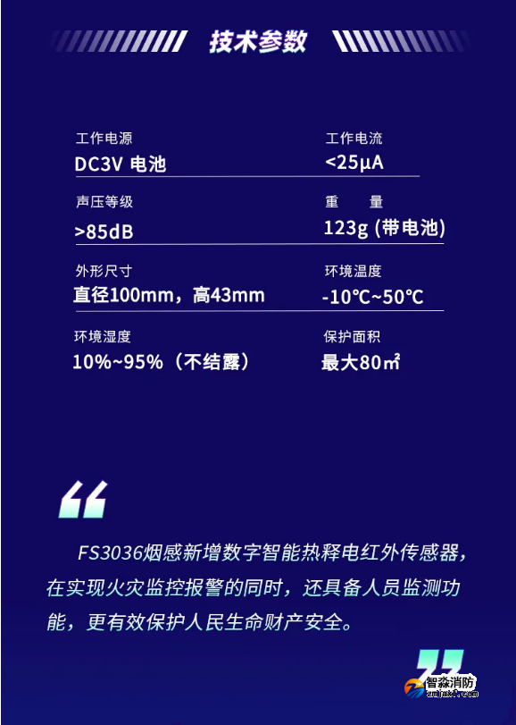 賦安智能煙感 帶人體紅外監(jiān)測FS3036產(chǎn)品技術參數(shù)